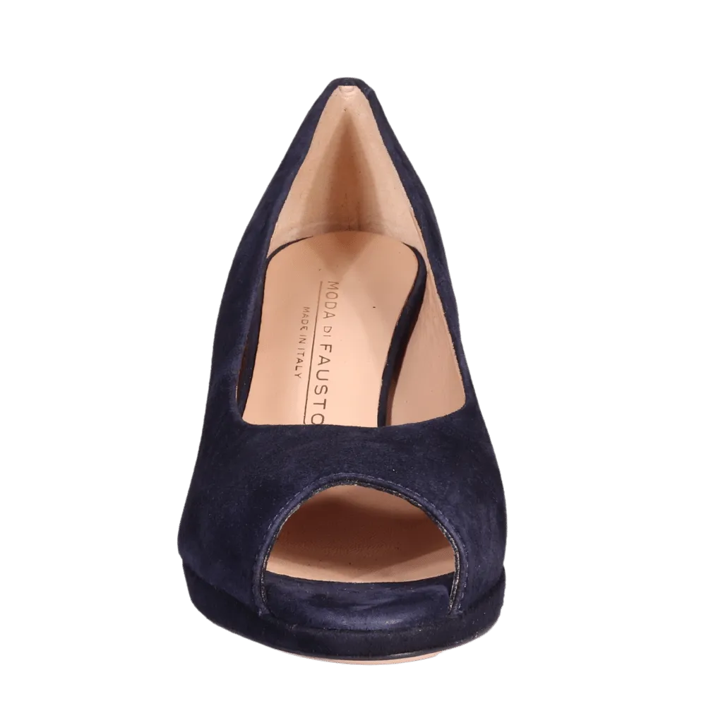 Ladies Elegant Open Toe Court Heel in Blu (MDF60320)