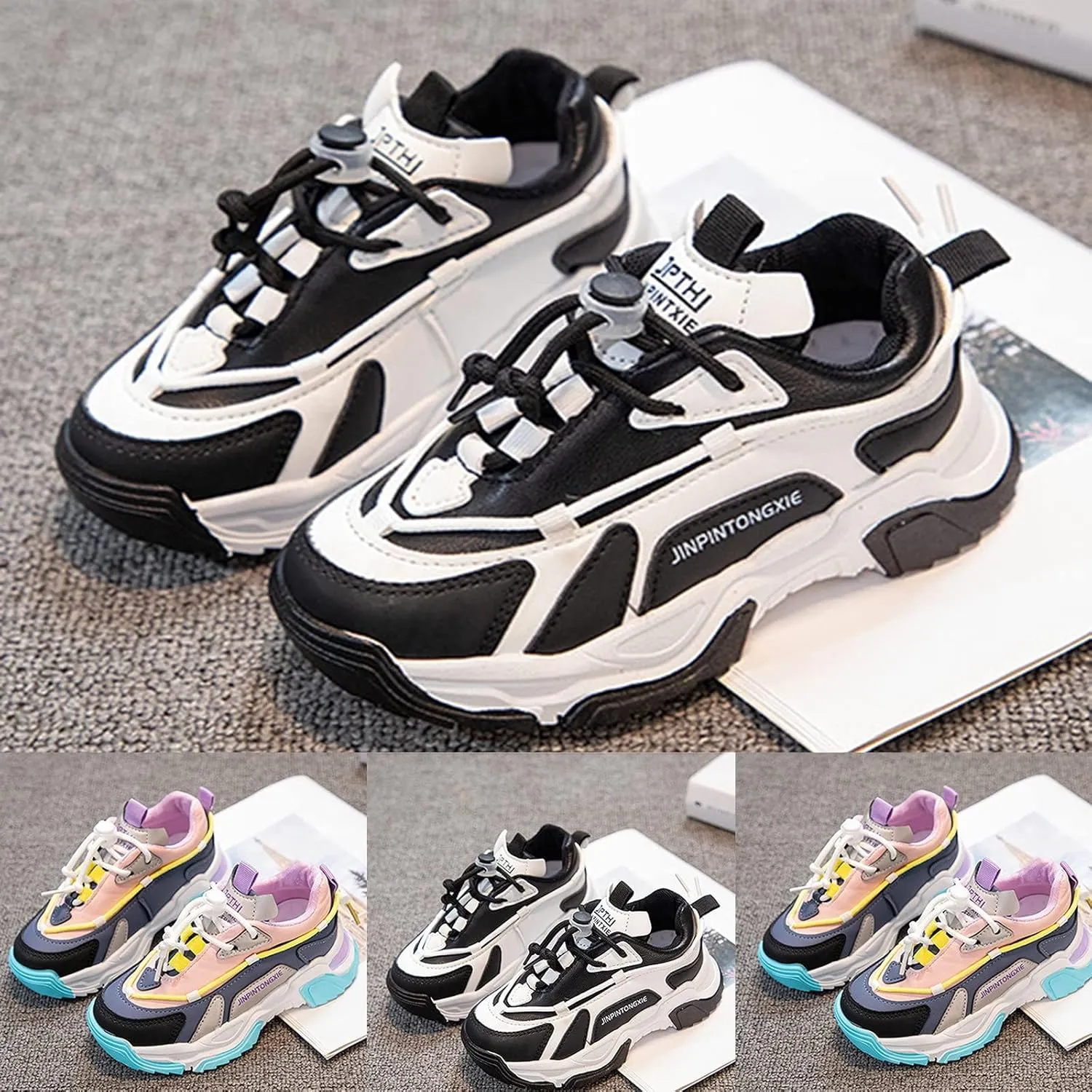 Little/Big Kids Casual Fashion Sneakers Boys Girls Chunky Platform Softy Sole Sport Lace Up Shoes for Running Walking
