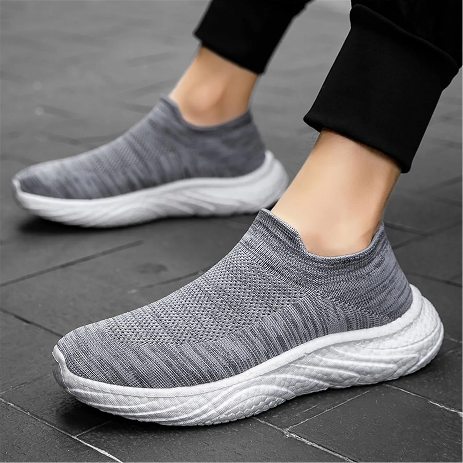 LLTMALL Mesh Jogger Sneakers Breathable Slip On Athletic Running Sock Shoes
