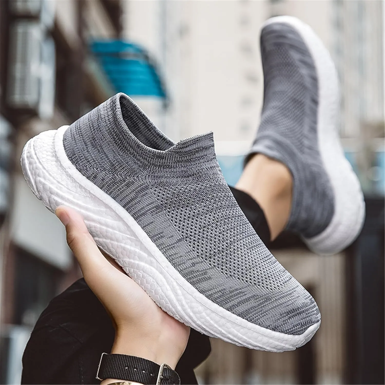 LLTMALL Mesh Jogger Sneakers Breathable Slip On Athletic Running Sock Shoes