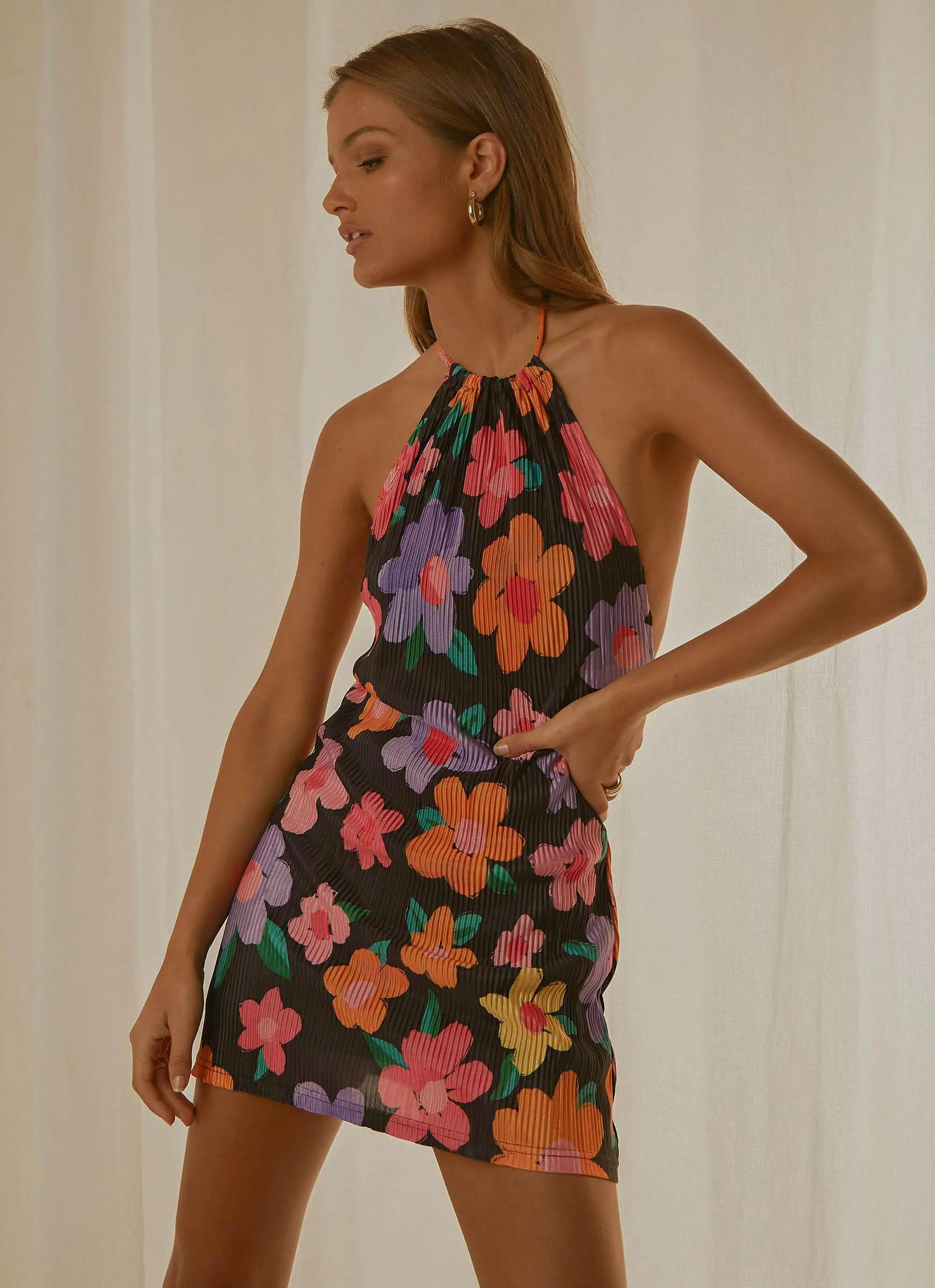 Love From Europe Halter Dress - Noir Bloom