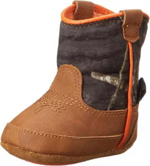 M&F Western Gunner Baby Boy's Infant/Toddler Bucker Boot First Walker Shoe, Mossy Oak/Orange, 3
