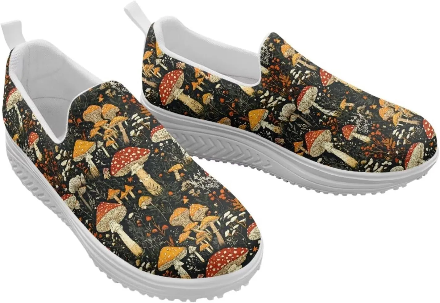 Mushroom Slip-On Sneakers Women Elastic Mesh Loafers Platform with Rocking Bottom Sole for Walking,Running