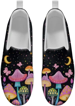 Mushroom Slip-On Sneakers Women Elastic Mesh Loafers Platform with Rocking Bottom Sole for Walking,Running