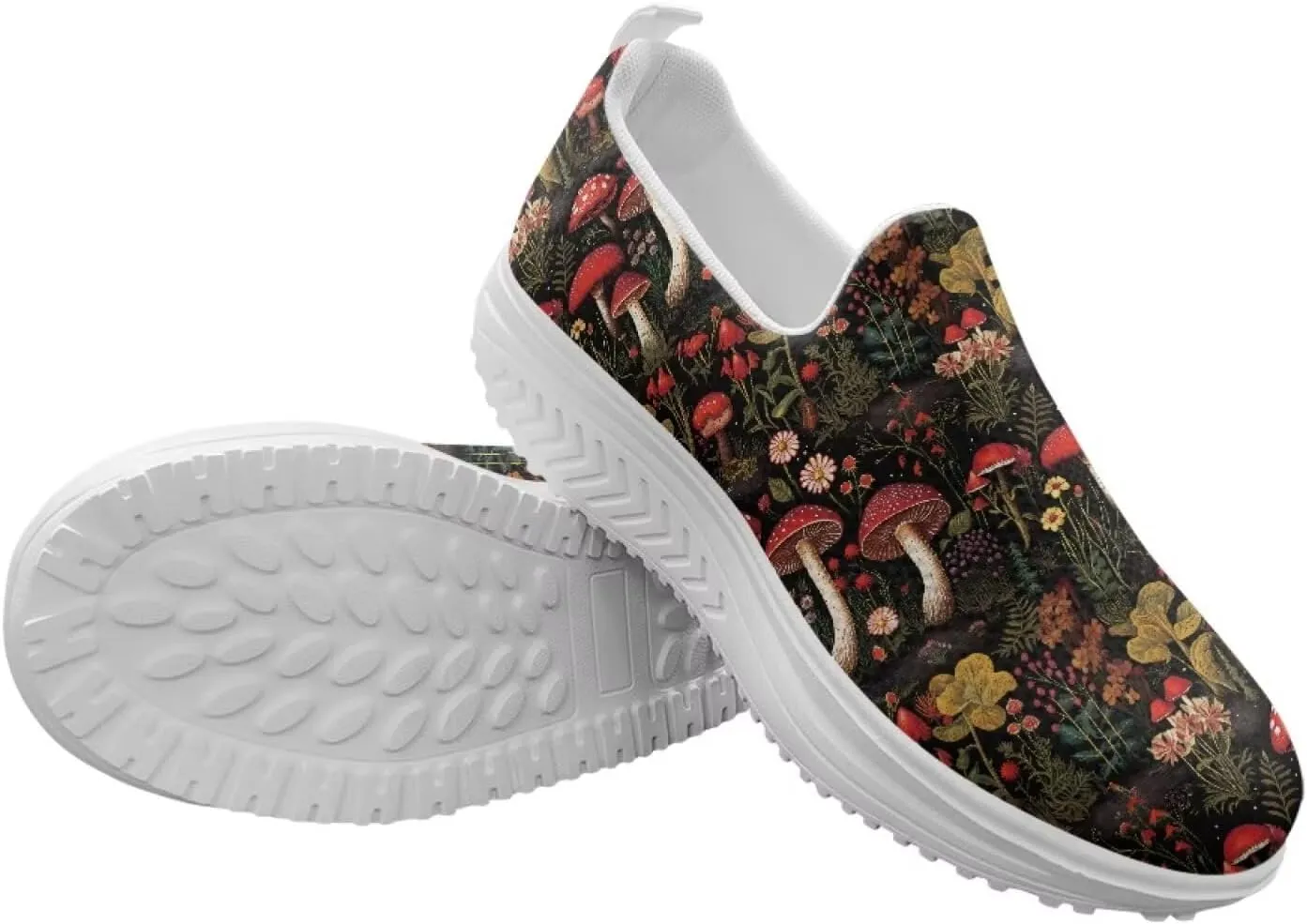 Mushroom Slip-On Sneakers Women Elastic Mesh Loafers Platform with Rocking Bottom Sole for Walking,Running