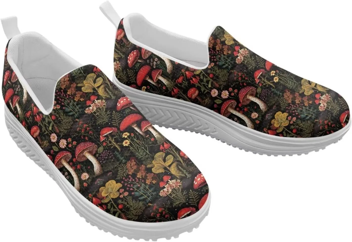 Mushroom Slip-On Sneakers Women Elastic Mesh Loafers Platform with Rocking Bottom Sole for Walking,Running