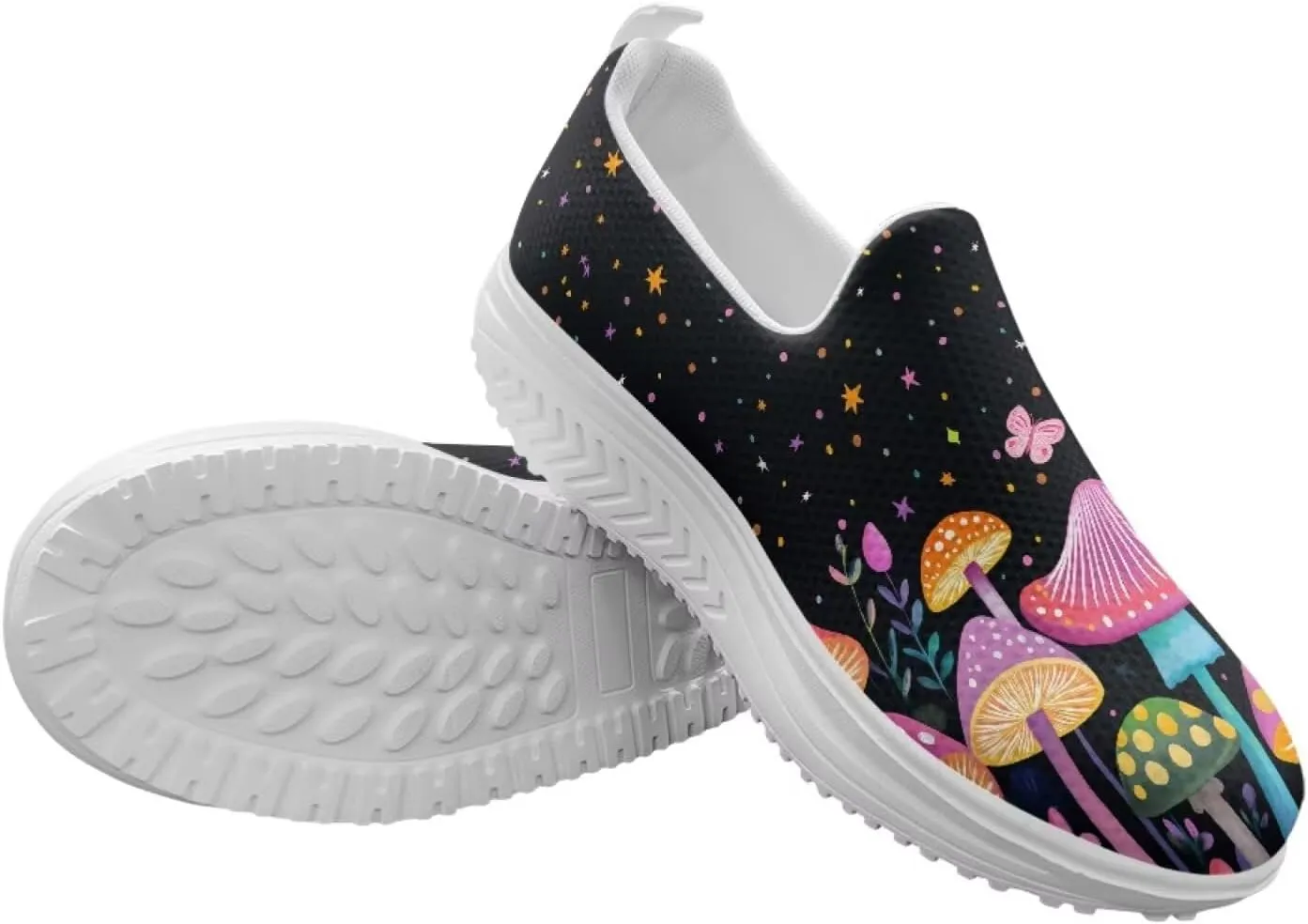 Mushroom Slip-On Sneakers Women Elastic Mesh Loafers Platform with Rocking Bottom Sole for Walking,Running