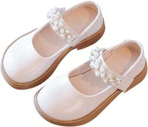 Princess Round Toe Mary Jane Dress Shoes for Flower Girls Kids Soft Leather Dance Shoes Birthday School Sandals
