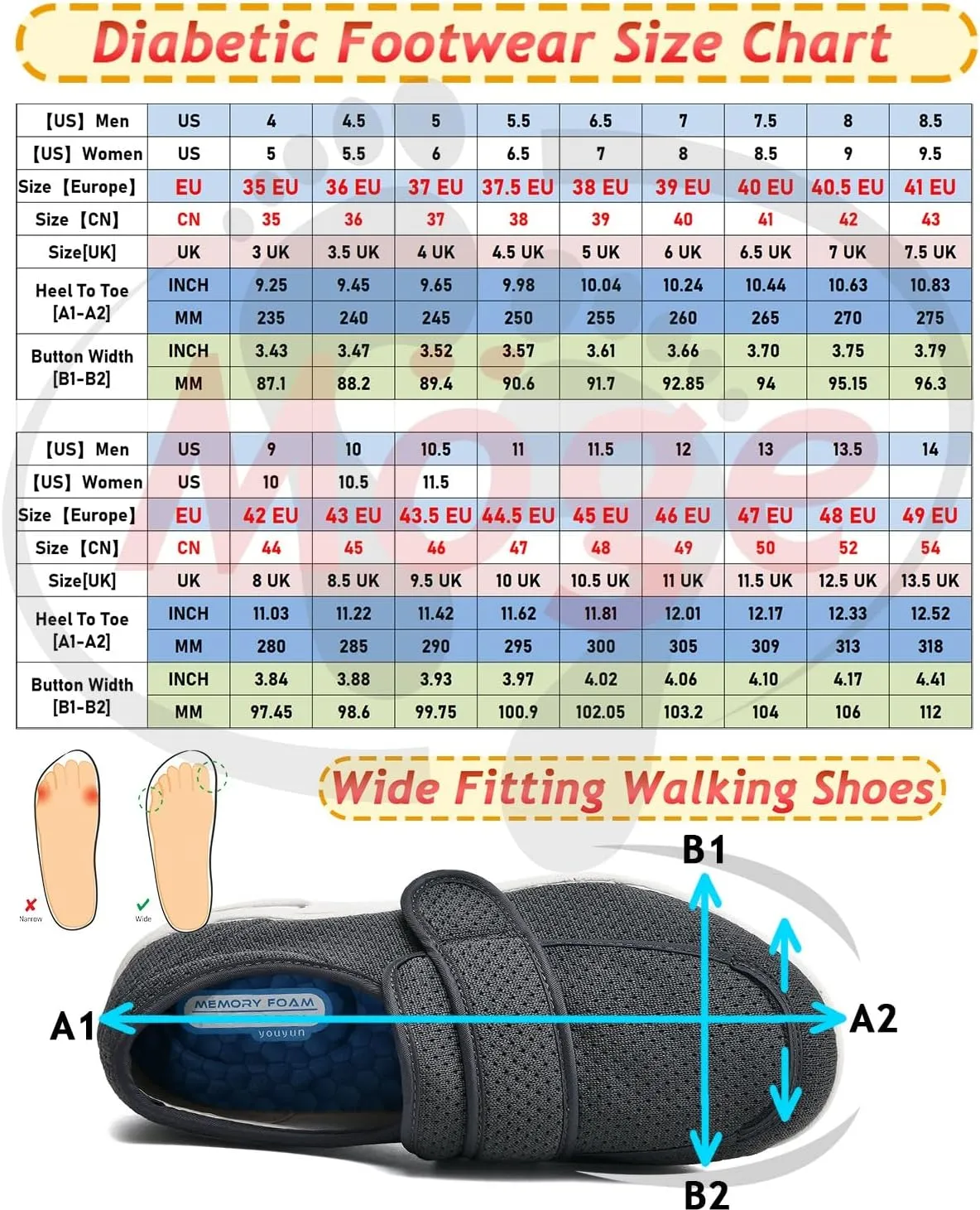 Swollen Feet Shoes, Mens Wide Fit Slippers Diabetic for Men Width Orthopedic Slip-on Adjustable Closure Extra for Ladies