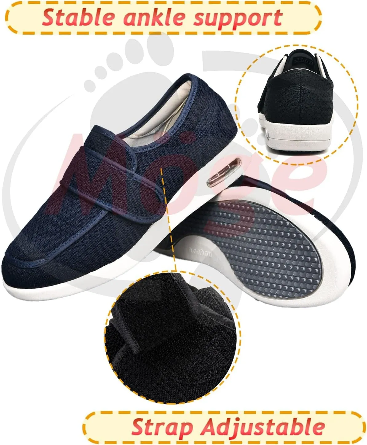 Swollen Feet Shoes, Mens Wide Fit Slippers Diabetic for Men Width Orthopedic Slip-on Adjustable Closure Extra for Ladies