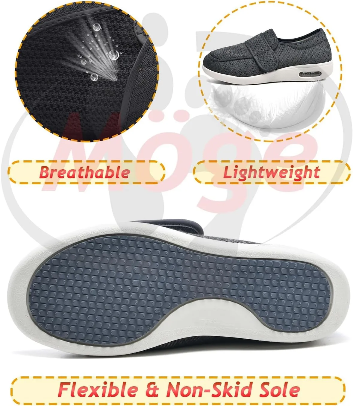 Swollen Feet Shoes, Mens Wide Fit Slippers Diabetic for Men Width Orthopedic Slip-on Adjustable Closure Extra for Ladies