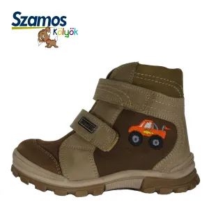 Szamos kid boy boots brown with red car decor toddler/little kid size