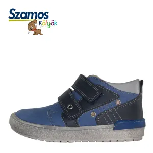 Szamos kid boy sneakers light blue with navy blue velcro straps toddler/little kid/big kid size