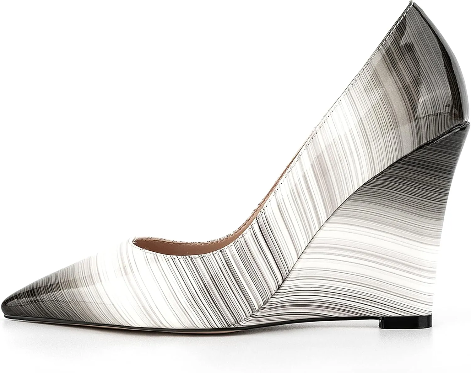 UP2STEP Women Fashion Vegan Patent Leather High Wedge Heel Shoes Pointed Toe Slip on Pumps for Daily