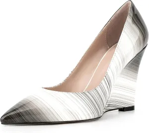 UP2STEP Women Fashion Vegan Patent Leather High Wedge Heel Shoes Pointed Toe Slip on Pumps for Daily