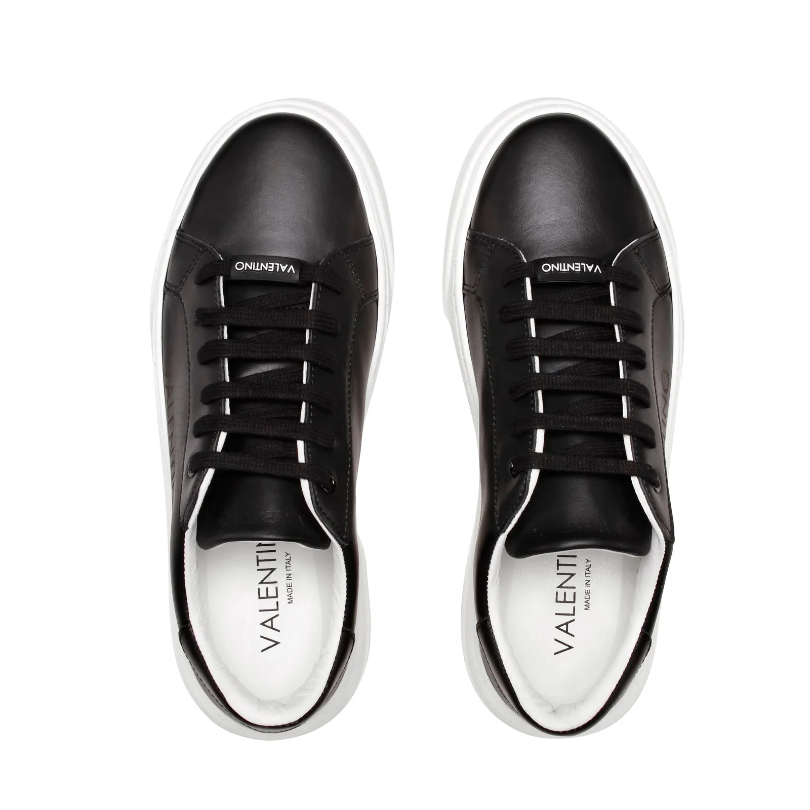 VALENTINO Lace Up Sneaker in black hide and laser detail