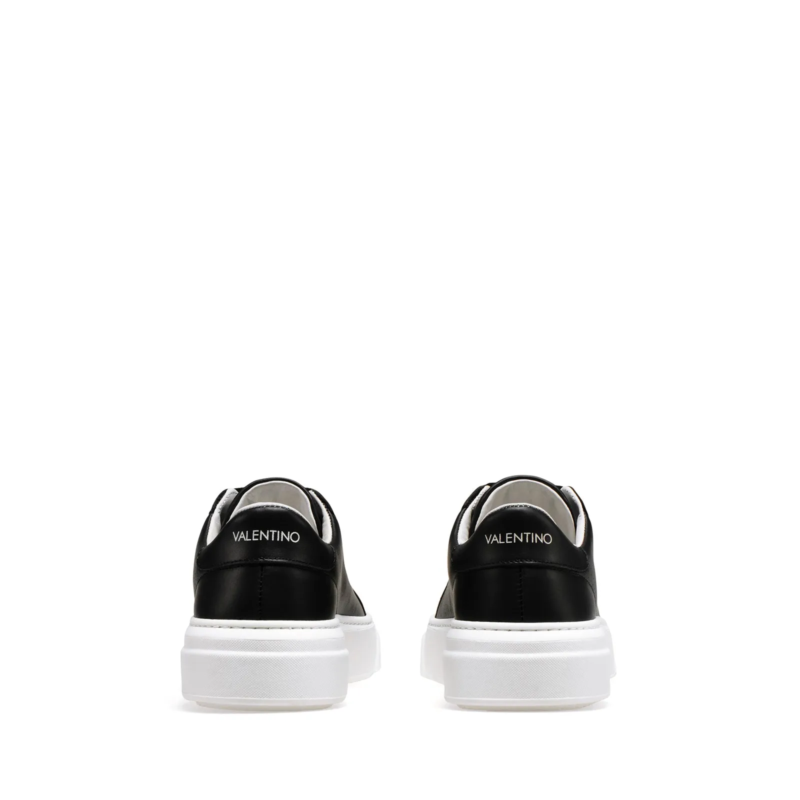 VALENTINO Lace Up Sneaker in black hide and laser detail