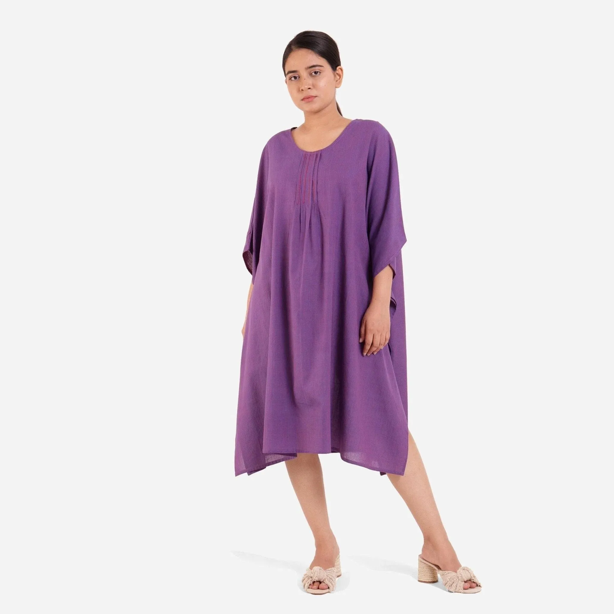 Violet Striped Mangalgiri Cotton Anti-Fit Kaftan