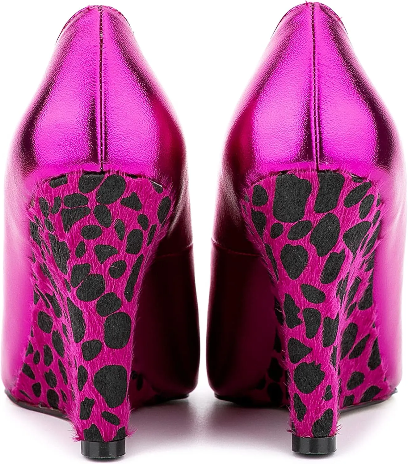 Women Leopard Pattern Vegan Suede Heeled Pumps Pointed Toe Slip on Wedge High Heel Dress Shoes