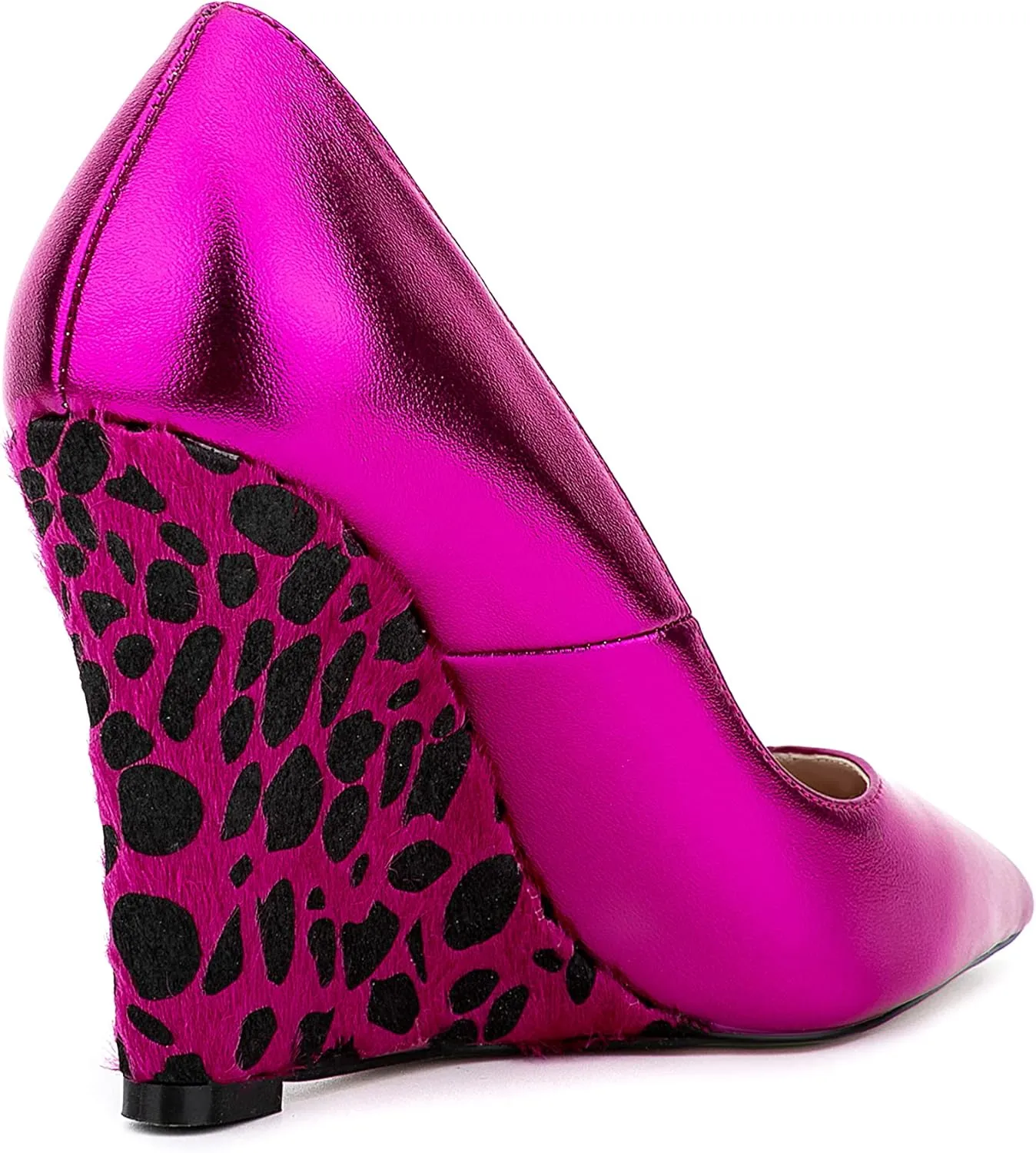 Women Leopard Pattern Vegan Suede Heeled Pumps Pointed Toe Slip on Wedge High Heel Dress Shoes