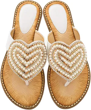 Womens Flat Sandals Dressy Pearl Beadeed Jewelry Open Toe Thong Flip Flops Casual Summer Slip On Beach Slide Slippers Womens Flat Sandals Dressy Pearl Beadeed Jewelry Open Toe Thong Flip Flops Casual Summer Slip On Beach Slide Slippers