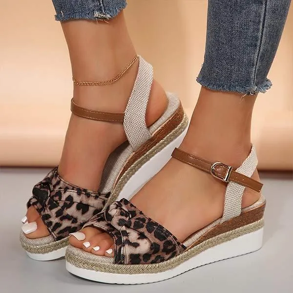 Women's Peep Toe Sandals with Bow, Wedge Heel, and Thick Sole 35266877C
