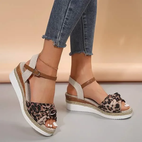 Women's Peep Toe Sandals with Bow, Wedge Heel, and Thick Sole 35266877C