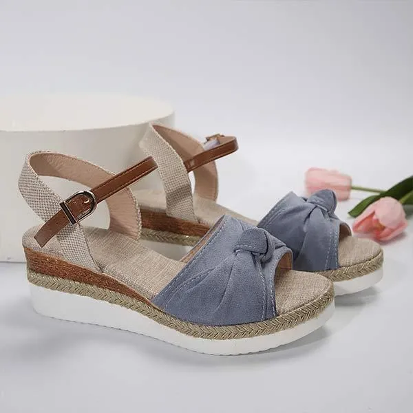 Women's Peep Toe Sandals with Bow, Wedge Heel, and Thick Sole 35266877C