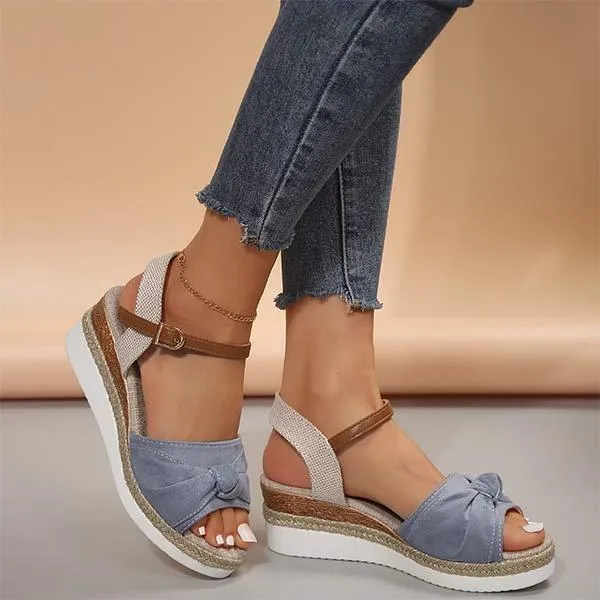 Women's Peep Toe Sandals with Bow, Wedge Heel, and Thick Sole 35266877C