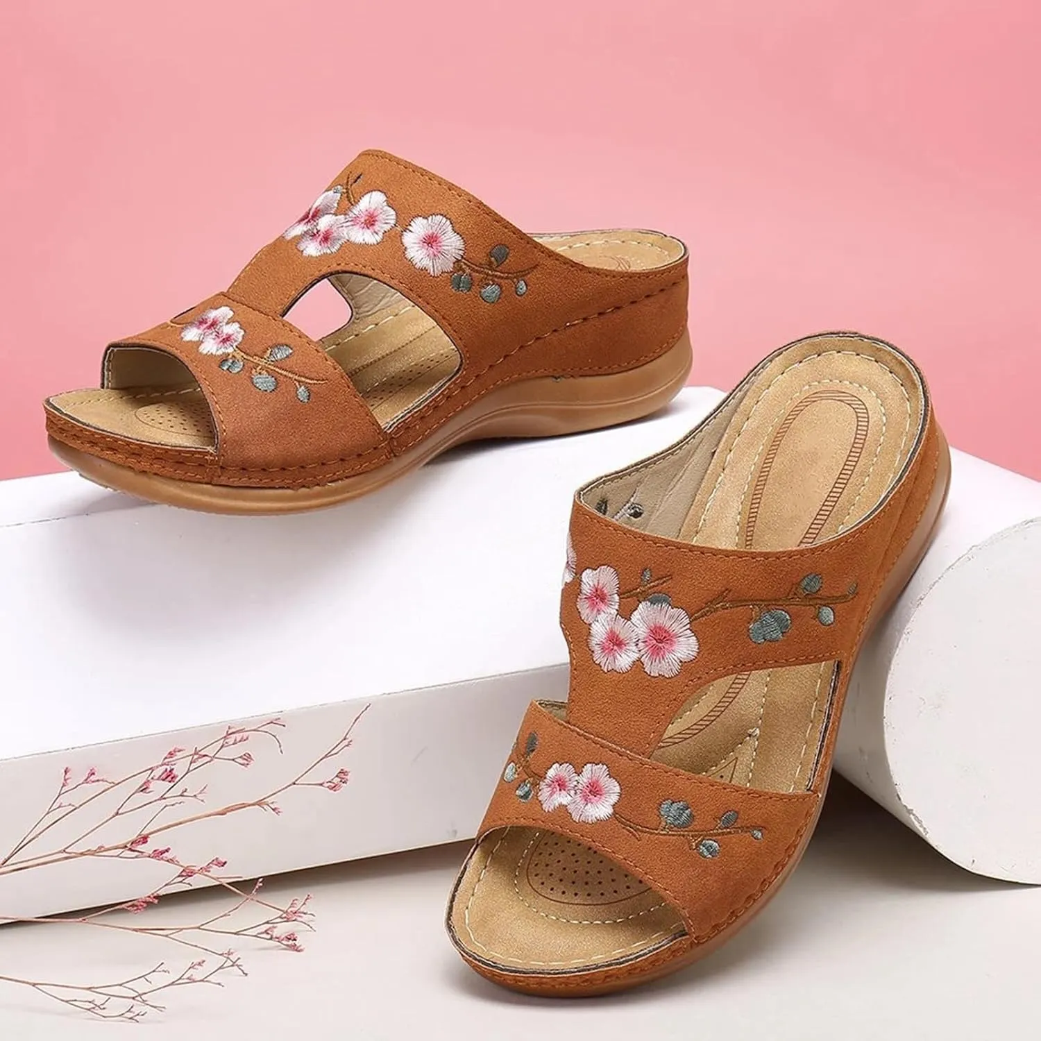 Womens Slippers Comfortable Casual Dressy Wedge Sandals Open Toe Slip On Slingback Summer Walking Shoes for Women Oceanside Beach Walking Shoes for Summer Outdoor