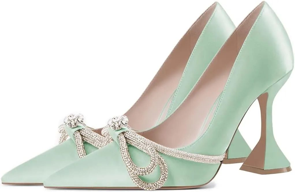 YDN Women Pointed Toe Slip on Diamond Pumps Special Kitten High Heel Shoe Party Prom Dress Lady Size 4-16 US
