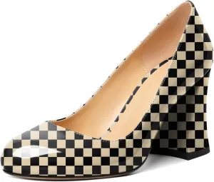 Zamikoo Women Chunky Heel Pumps Block High Heel Slip On Closed Round Toe Dress Pumps for Work Casual Daily Life Party Dress