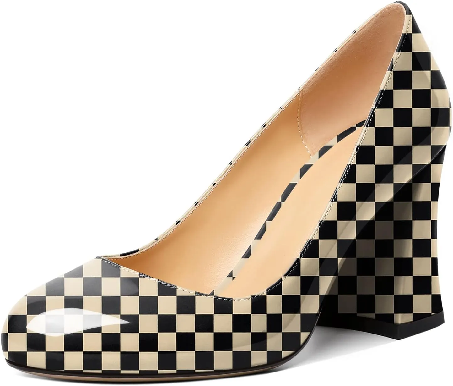 Zamikoo Women Chunky Heel Pumps Block High Heel Slip On Closed Round Toe Dress Pumps for Work Casual Daily Life Party Dress