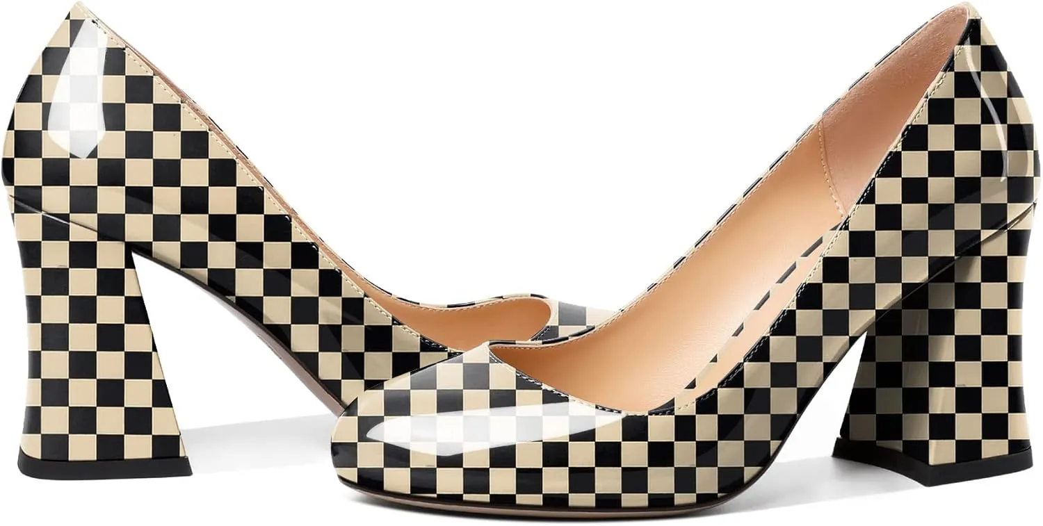 Zamikoo Women Chunky Heel Pumps Block High Heel Slip On Closed Round Toe Dress Pumps for Work Casual Daily Life Party Dress