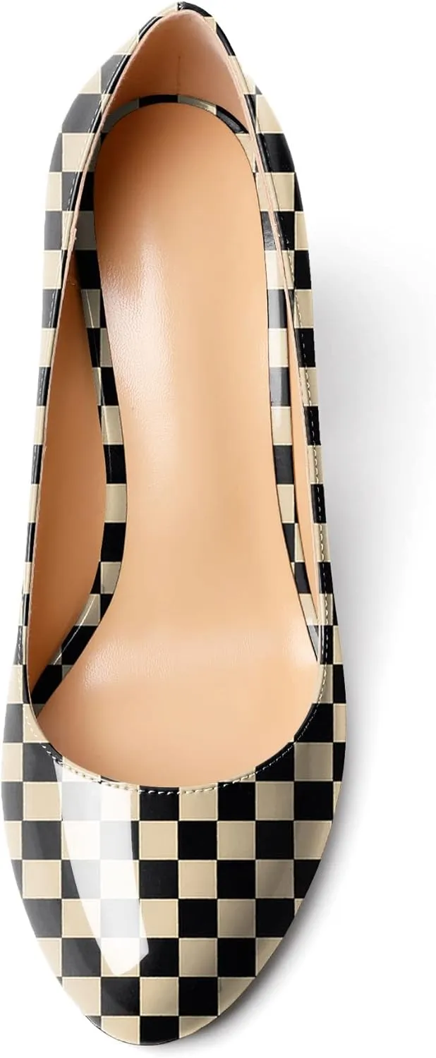 Zamikoo Women Chunky Heel Pumps Block High Heel Slip On Closed Round Toe Dress Pumps for Work Casual Daily Life Party Dress