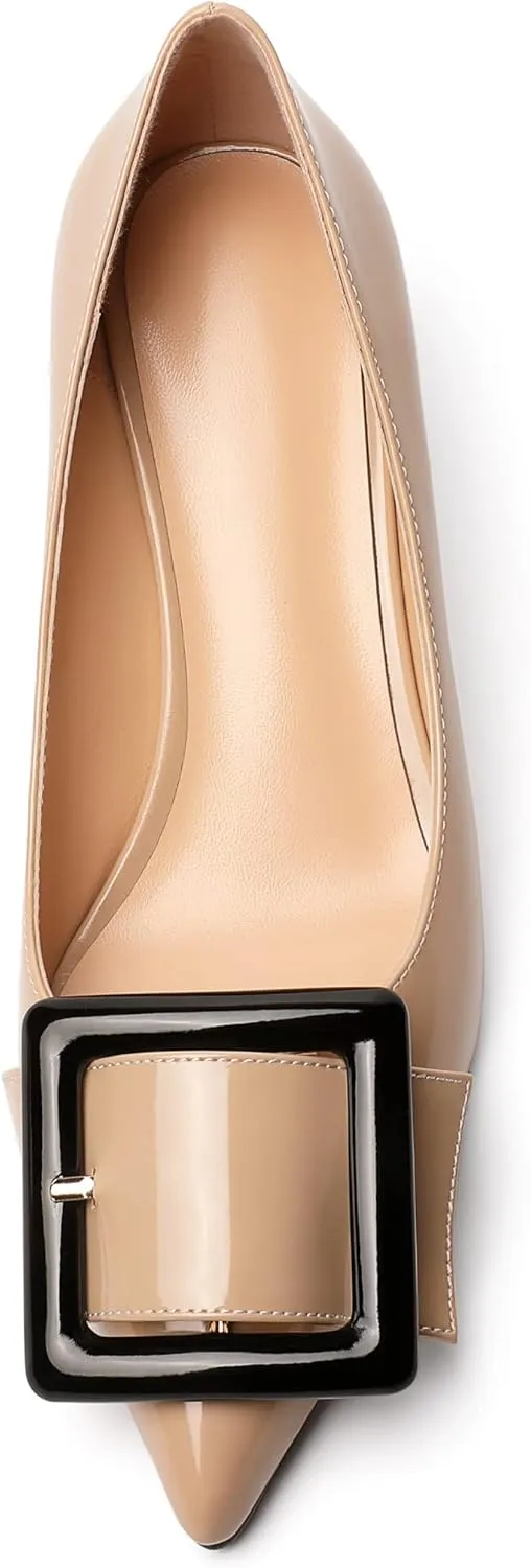 Zamikoo Women Wedge Heel Pumps Low Heel Slip On Pumps 2 Inch Closed Pointy Toe Dress Shoes with Buckle for Work Casual Daily Life Party Dress
